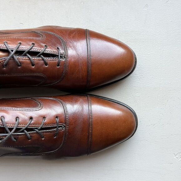 Limited Collection Johnston Murphy Cognac Brown Leather Dress Cap Toe Oxford 9 - Picture 8 of 16